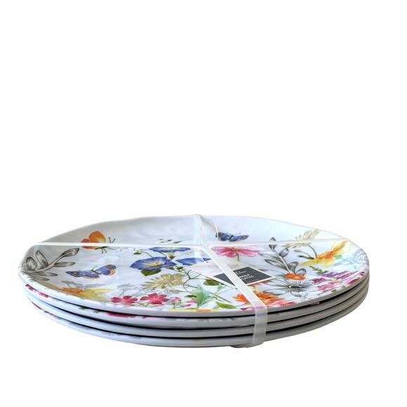 Rachel Ashwell Melamine Dinner Plates 11in Spring Floral Butterfly Set of 4 New - Picture 4 of 13